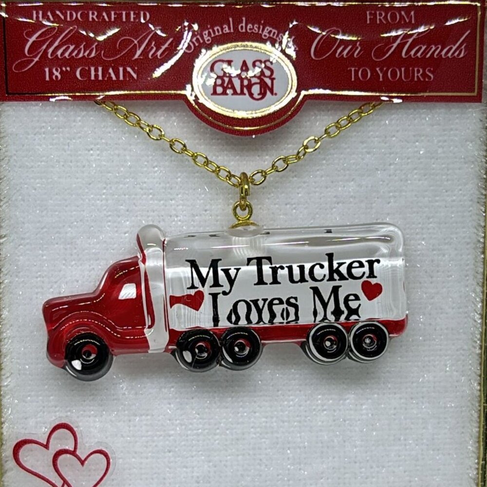 My Trucker Loves Me Necklace Gold Tone Truck Pendant Gift